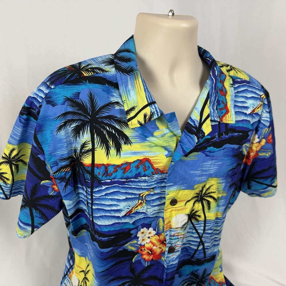 VTG Palmwave Hawaiian Shirt Size L Beach Surfer‎ Sunset Floral Cruise Wear